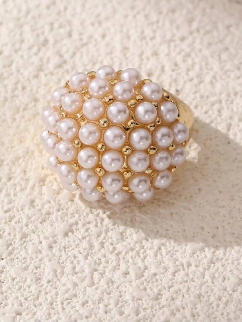 Luxe Gold Pearl Cluster Dome Ring